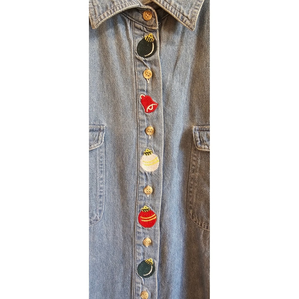 Honors Vintage Women's Large Denim Christmas Ornament Embroidered Button Shirt - Picture 4 of 7